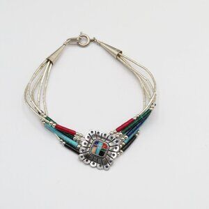 Sterling Silver Southwest Multi-Strand Liquid Silver Beaded Navajo Bracelet
